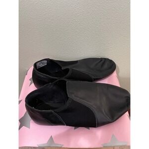 Girls Black Leather Jazz Dance Slip On Shoes Size 6MB Used